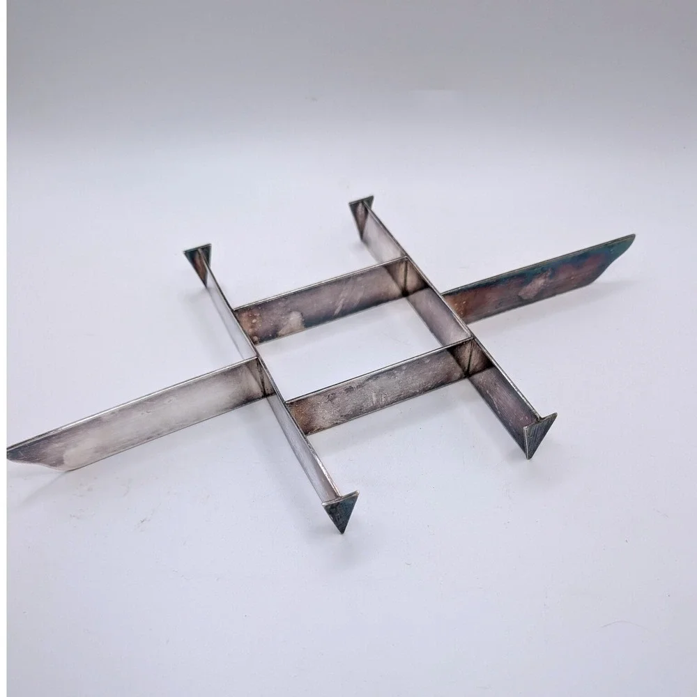 Modernist Silver Plate Trivet Geometric Architectural‎ Grid Tabletop Hot Plate